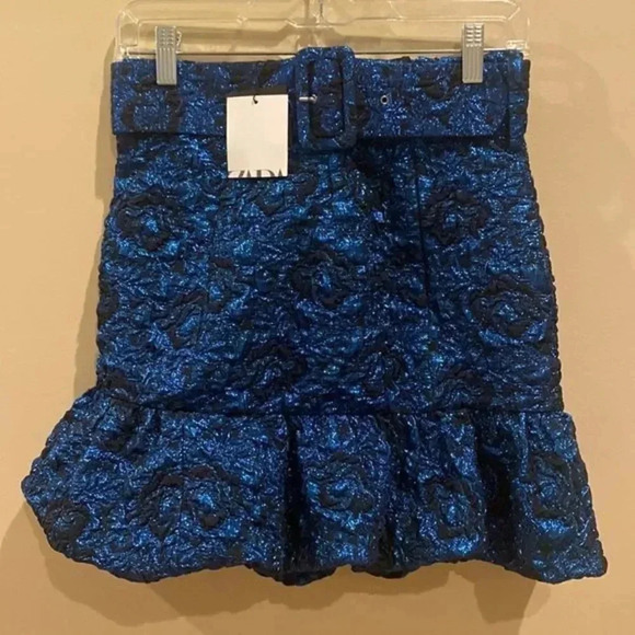 Zara FLOUNCED HEM BELTED SKIRT - Picture 5 of 8